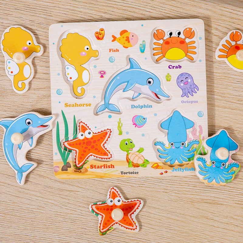 Toddler Wooden Peg Puzzle Toys for Age 2-4 3-5 Year Old Boys Girls,Educational Learning Sensory Toy,Animals, Traffic,Farm,Ocean, Vegetable,Insect Great Preschool for Girls Boys (Animal) - Image 4